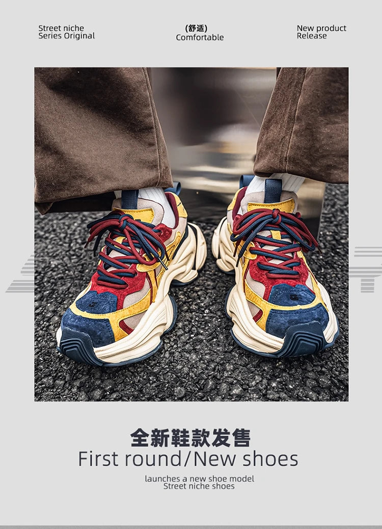 Lacing up Men's and Women's Couple Sport Shoes 2025 Thick Sole Luxury Design Casual Retro Dirty Casual Sneakers Breathable Upper