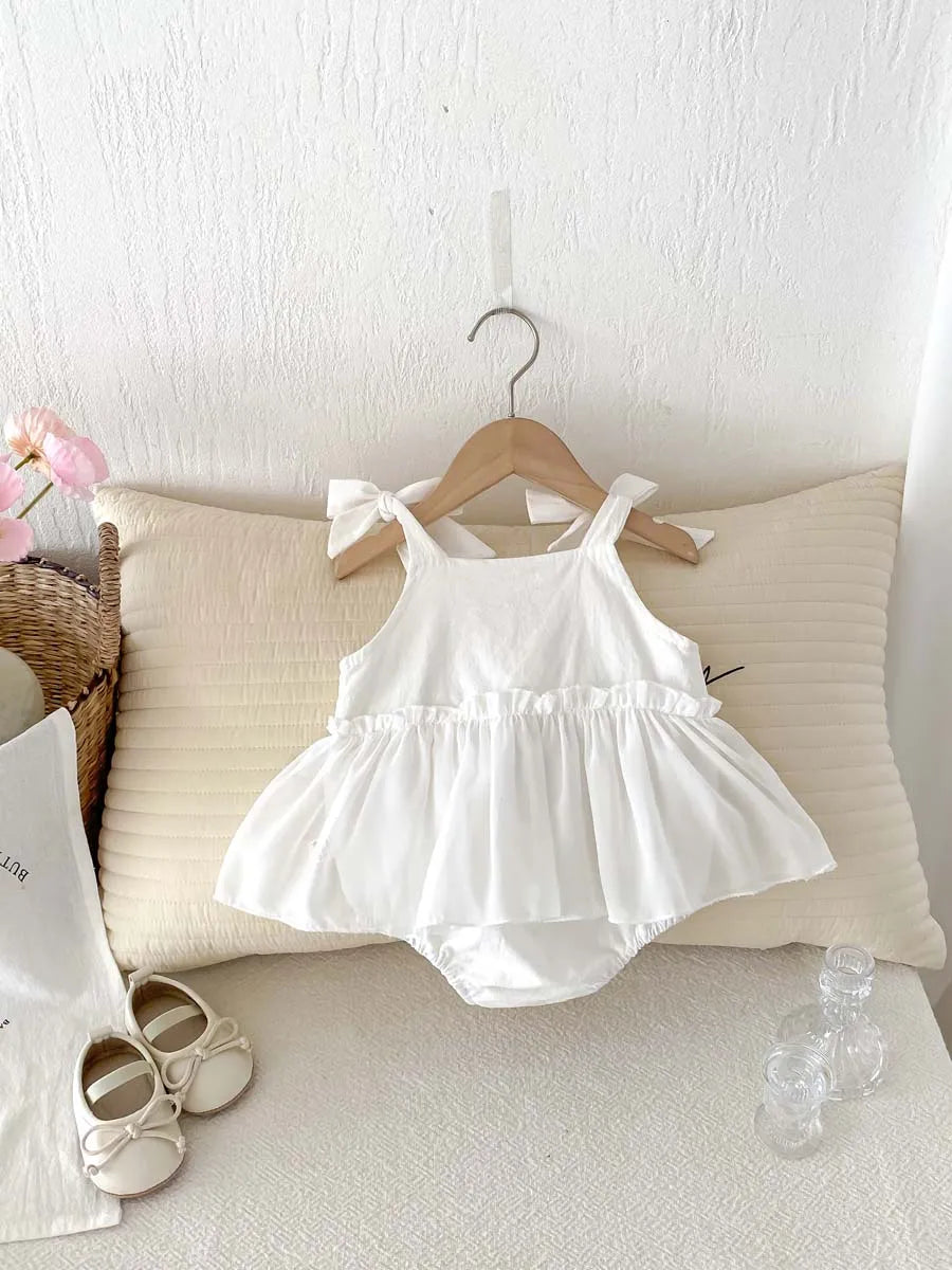 Baby Summer Bow Sling dress Baby Girl Sweet Cute Thin Embroidered Sleeveless Jetsuit