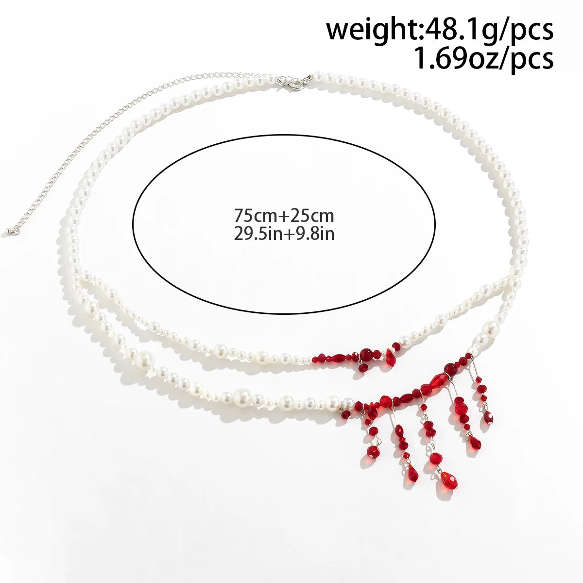 Salircon Punk Imitation Pearl Double Layer Waist Chain Gothic Red Crystal Bead Pendant Belly Chain Women Sexy Trend Body Jewelry