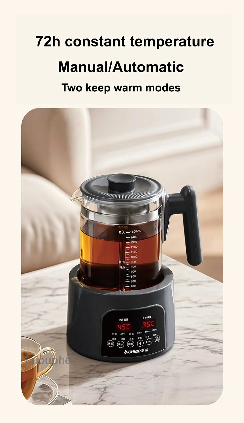 1.5L Smart Electric Kettle Multifunction Steam Teapot Temperature Control Health Pot Office Glass Flower Teapot Auto Keep Warm