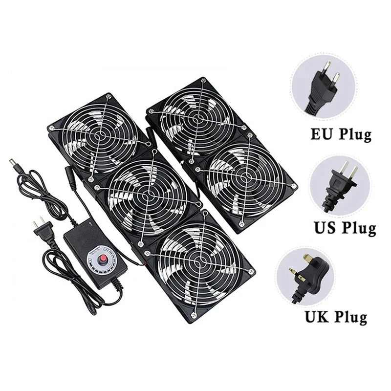 220V 12V Exhaust Cooling Fans with Controller 12cm for Workstation Cabinet Radiator Server Fan for GPU VGA Btc Machine Chassis