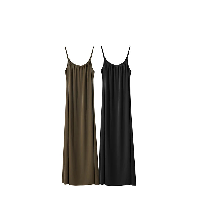 AMII Minimalist Office Lady Dress Women 2025 Summer Female Sleeveless U-neck Solid Adjustable Shoulder Strap Dresses 12542192
