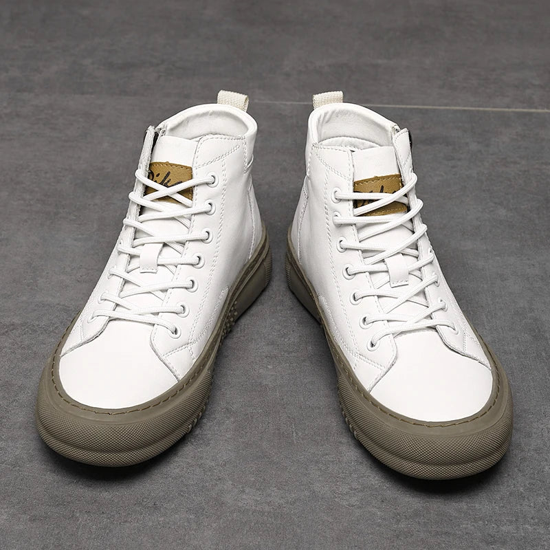 2024 Men's Spring and Autumn White Sneakers, New Trendy Versatile High-Top Sneakers, Summer Fashionable Casual Men's Shoes, Breathable and Wear-Resistant Sneakers