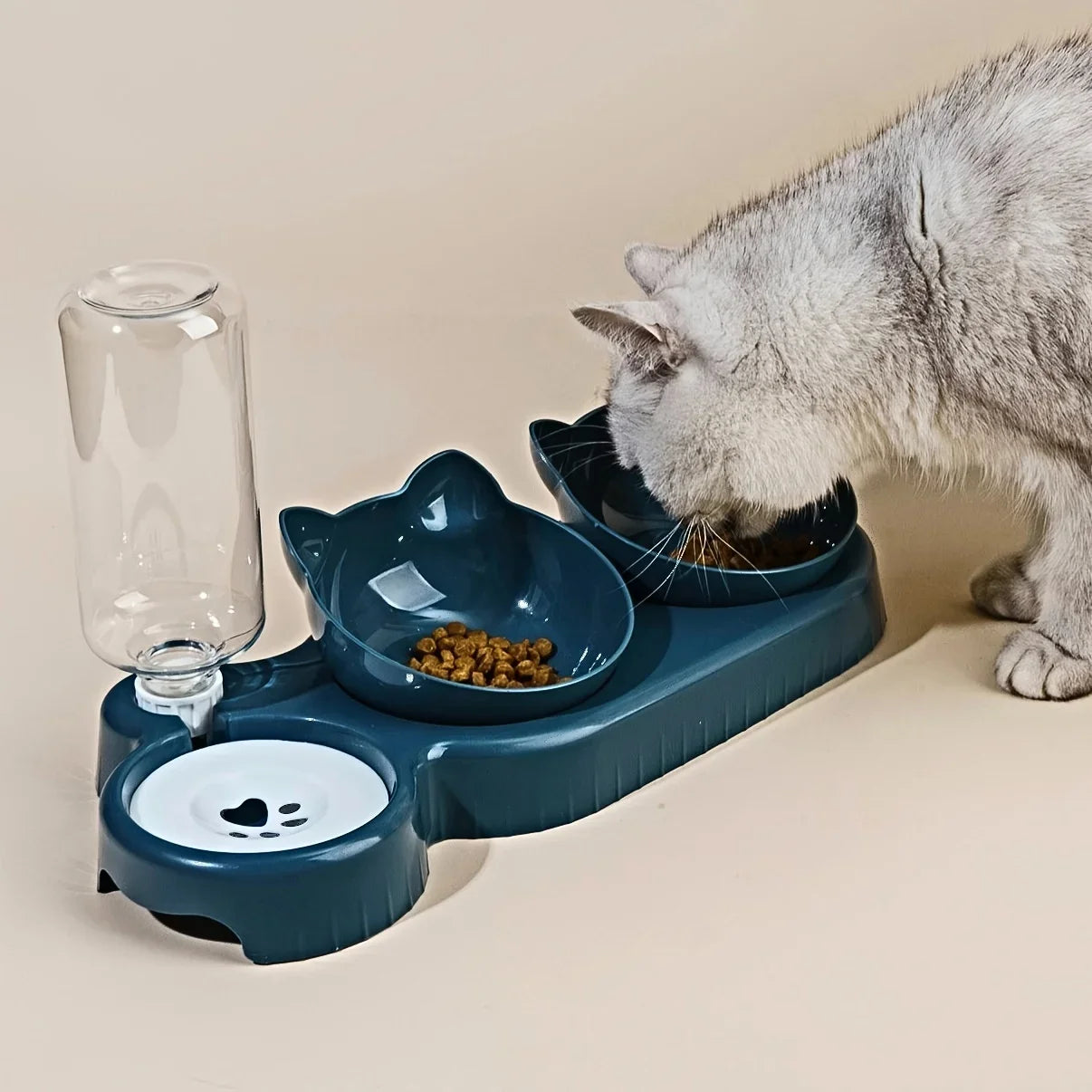 New hot selling cat bowl double bowl pet feeder with anti slip cat paw design, feeding supplies for cats and pets