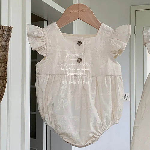 2024 New Summer Newborn Baby Girl Romper Flying Sleeve Cotton Mesh Splicing Toddler Baby Girl Jumpsuit 0-24M Baby Girl Clothing