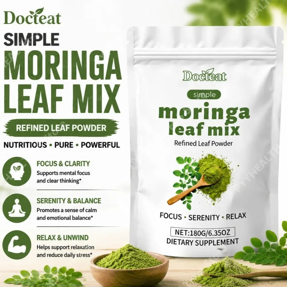 Moringa Oleifera Leaf Powder 180g with Vitamins A & C Calcium Iron, Green Superfood Daily Nutrition Supplement