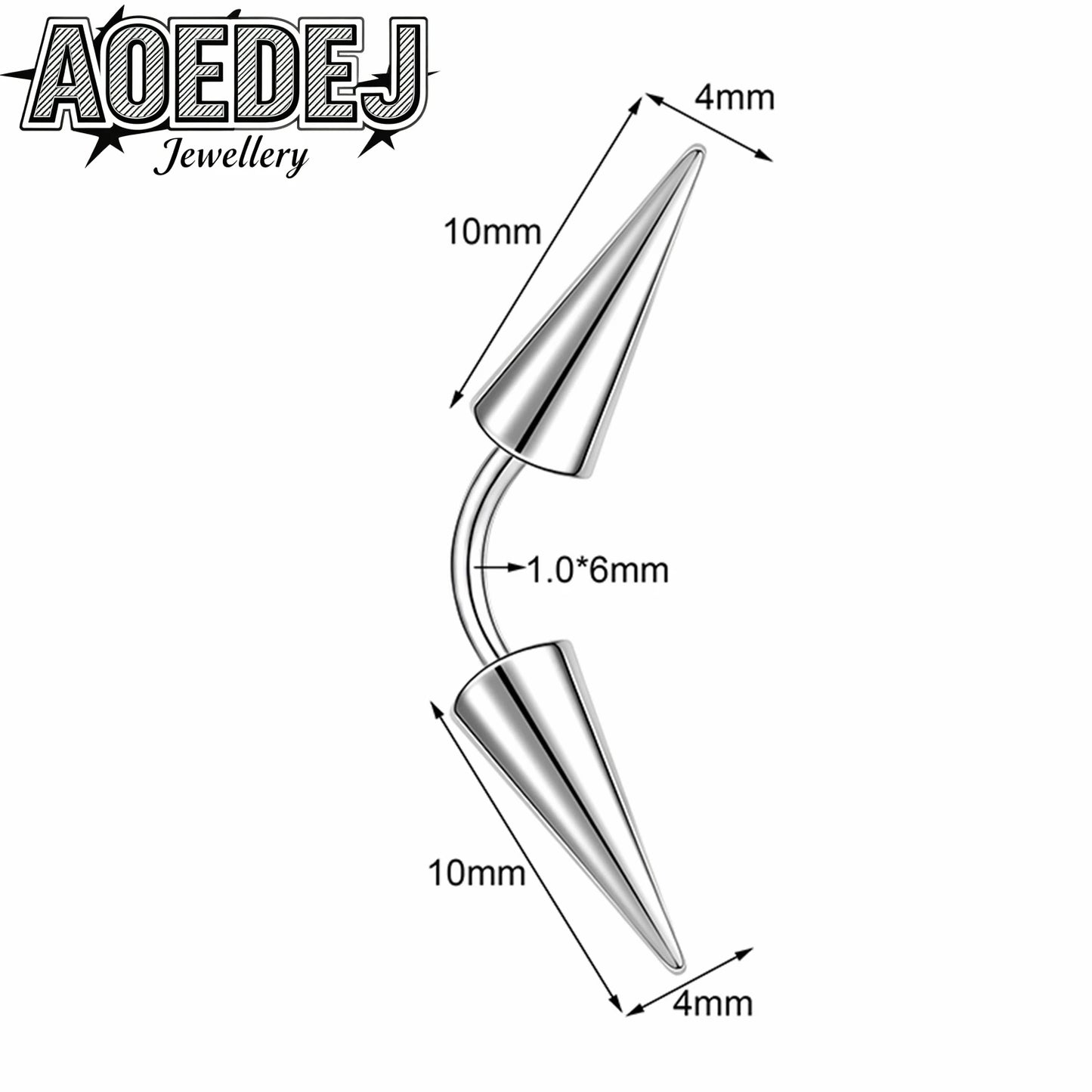 AOEDEJ 14/16/18G 1-10pcs/lot Stainless Steel Eyebrow Piercings Spike Eyebrow Rings Curved Barbell Bridge Piercing Jewelry 6-14MM