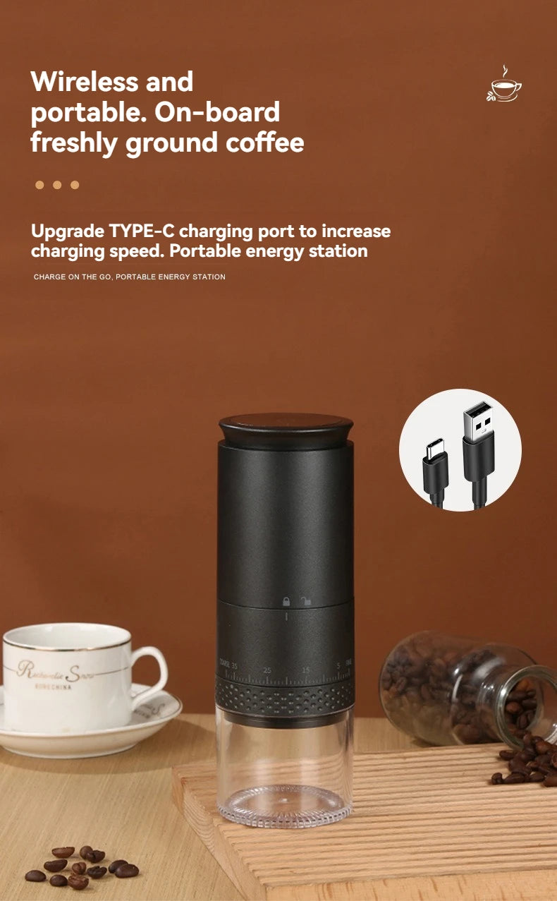 1500mAh Electric Coffee Grinder Externally Adjustable Type-C Charging Coffee Burr Grinder Bean Grinding Machine Coffee Maker