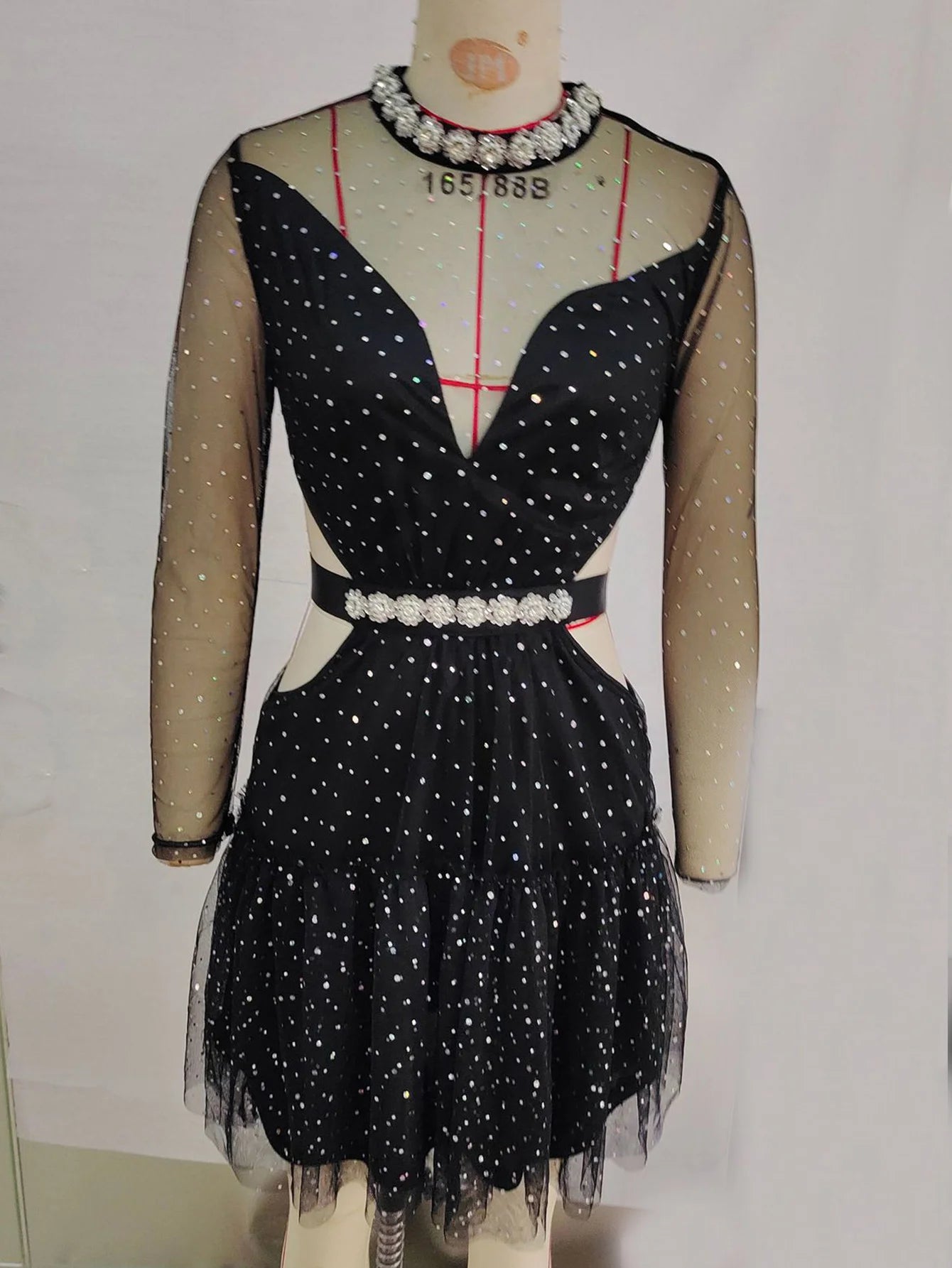 Sexy see through Sequin black mini summer dress women elegant mesh club birthday party dress long sleeve evening dresses vestido