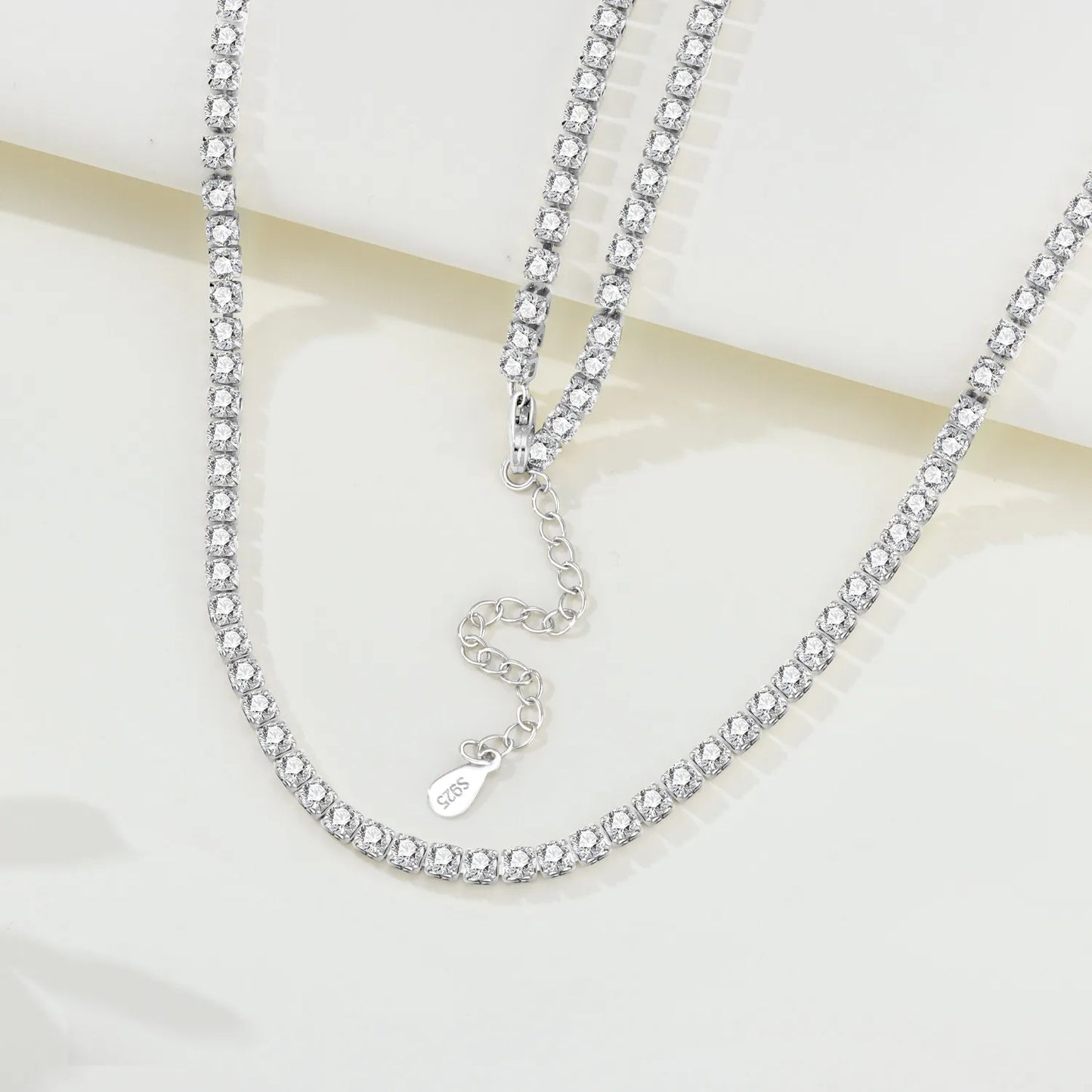 MISEFF S925 Sterling Silver Necklace 2mm & 3mm Cubic Zirconia Tennis Chain Necklace for Women Exquisite Jewelry Birthday Gift