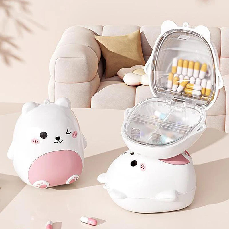 Cute Cartoon Small Bear Portable Double-layer Compartment Going Out Packed Separately Medicine Storage Plastic Pill Box Fashion