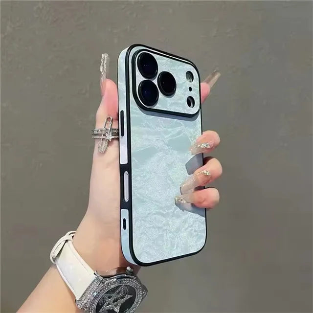 Velvet Snow Mountain Pattern Phone Case For iPhone 17 15 14 16 12 11 13 Pro Max Plus Air Luxury Leather Cover Phone Accessories