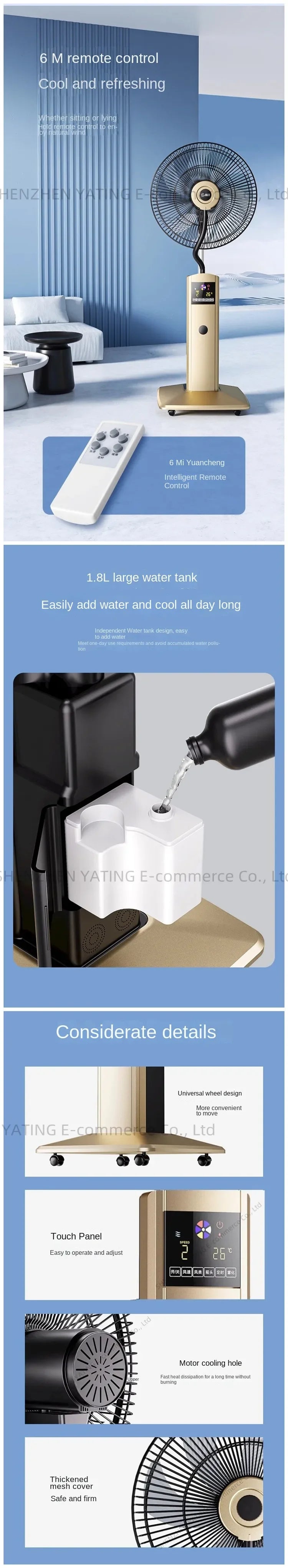 2025Spray Fan Landing Home Quiet Remote Control Humidification Cooling Shaking Industrial Blow Water Cooled Atomizing Electric F