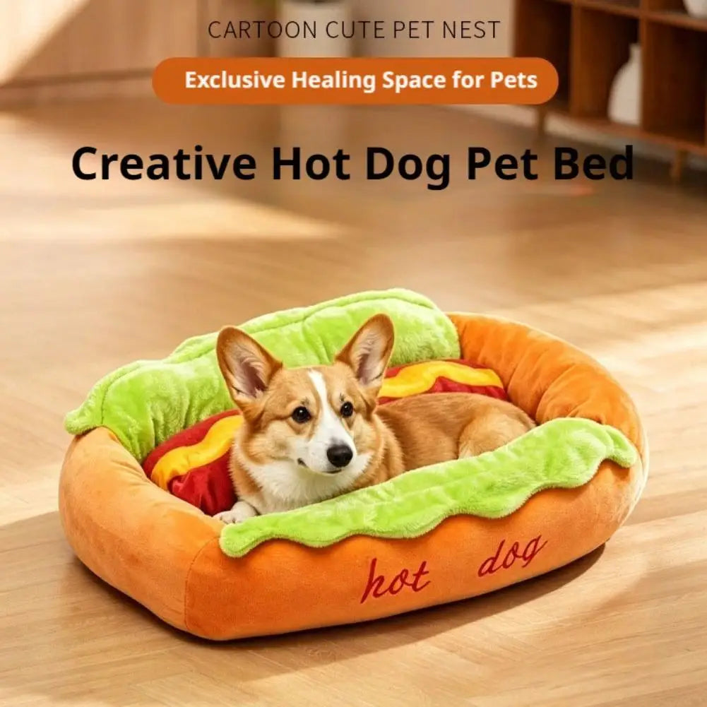 Pet Hot Dog Kennel Cute Cartoon Sausage Kennel Warm Comfortable Cat Dog Bed Sofa Removable Washable Pet Mat Pet Puppies Supplies