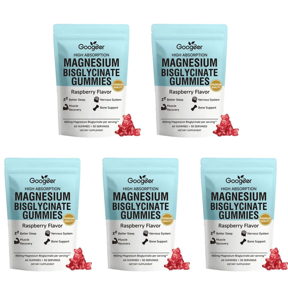 Googeer Magnesium Bisglycinate Gummies for Better Sleep Daytime Concentration & Nervous System Support Raspberry 60 Gummies