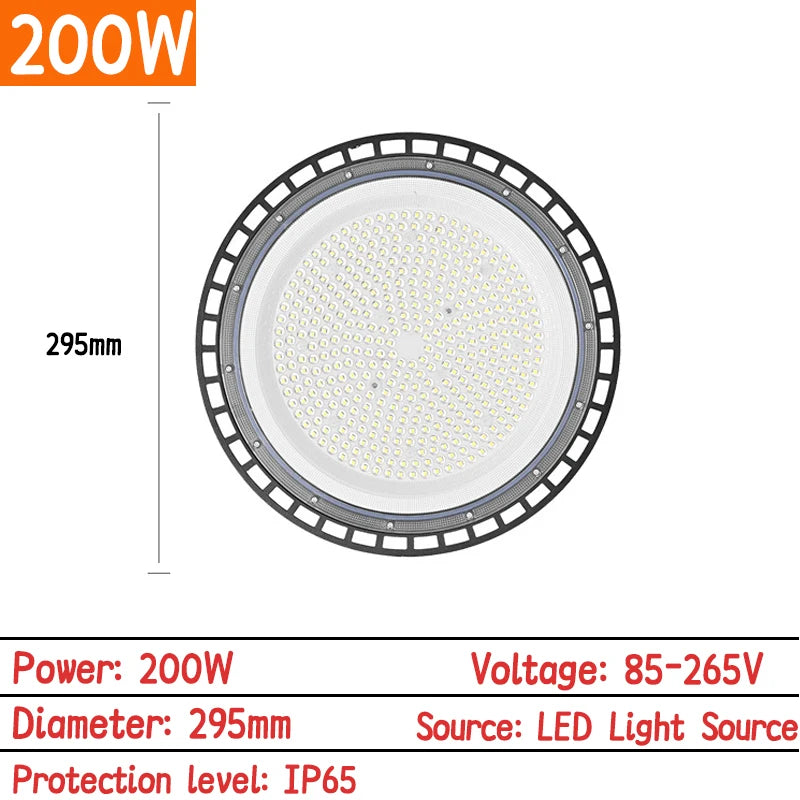 Super Bright UFO LED High Bay Light AC85-265V 100W-300W IP65 Waterproof Commercial Industrial Garage Workshop Gym Market Lamp