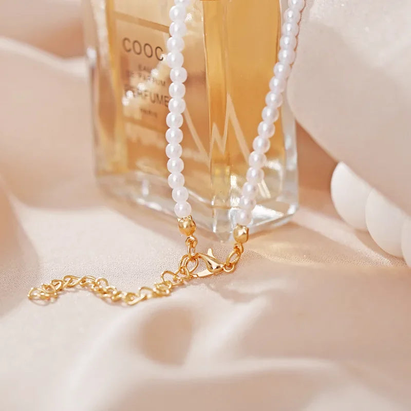 4 5 6 8mm White Pearl Chokers Necklace Clavicle Chain For Women Classic Fashion Elegant Wedding Neck Jewelry Love Pendant Gift