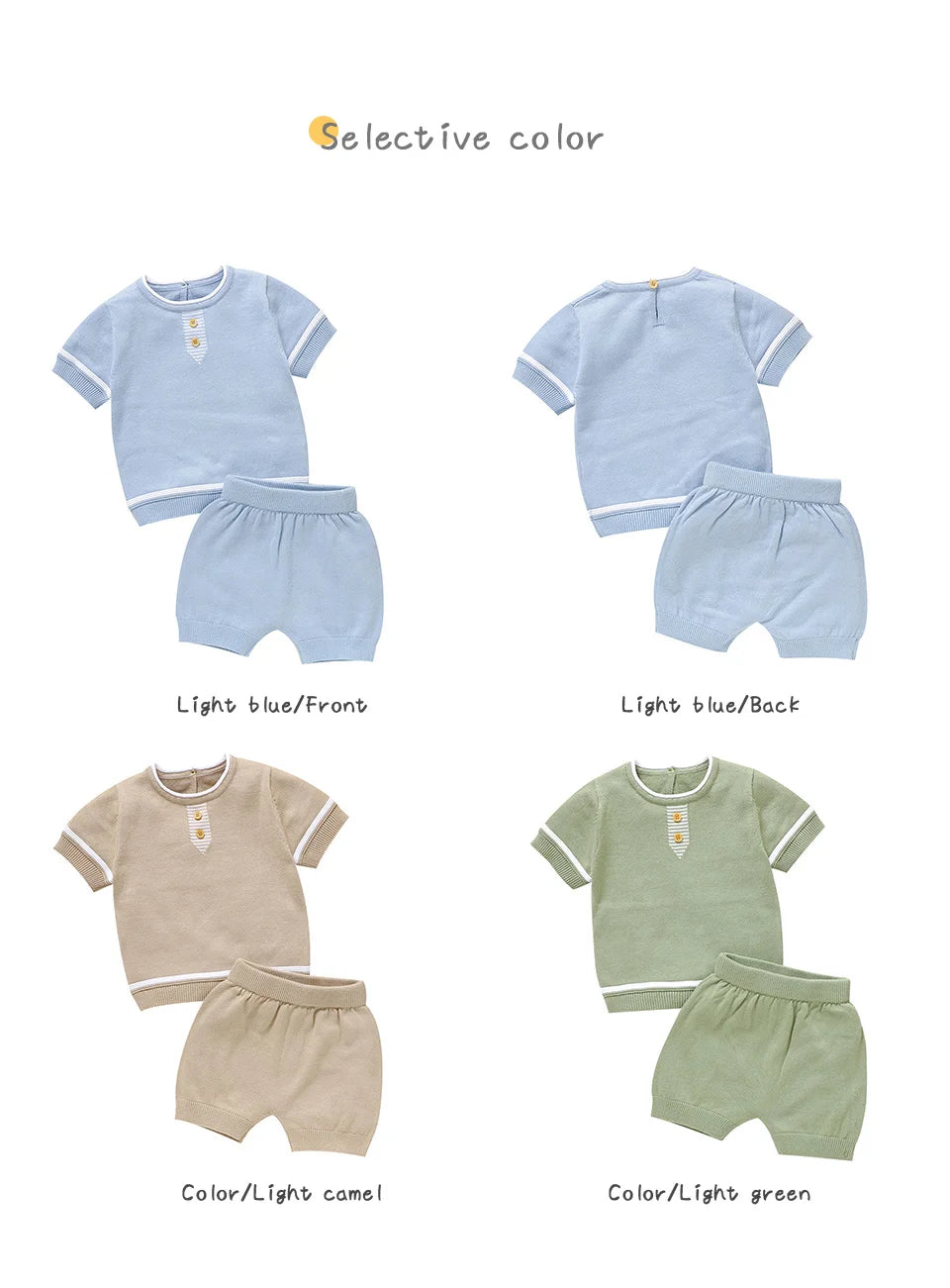 Summer Solid Short Sleeve T-Shirts+Shorts 2PCS Outfits for Newborn Boys Cotton Clothes Sets 0-18m Infant Knit Tracksuits Costume