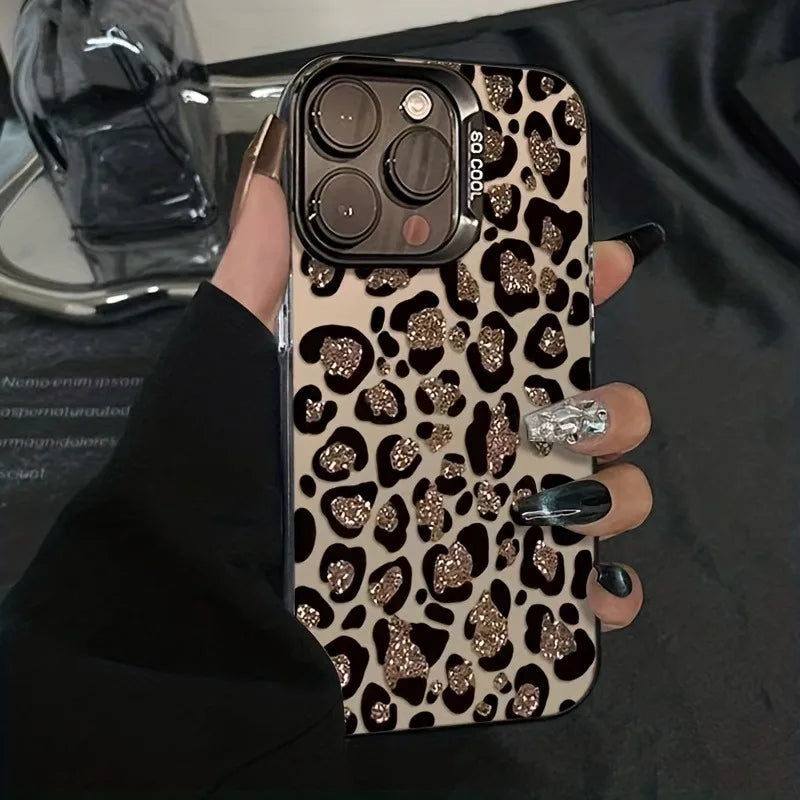 High-Quality Gold Glittering Leopard Print Design Laser Phone Case, Suitable for iPhone 17 16 15 14 13 12 11 Pro Max 14 15 16Plus Phone Case