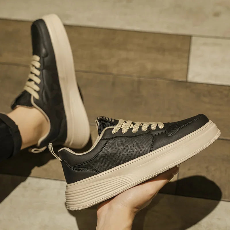 Men's Casual Sport Shoes Thick Bottom Invisible Heightening 10cm Rubber Outsole Synthetic Upper Breathable Lace-Up Sneakers