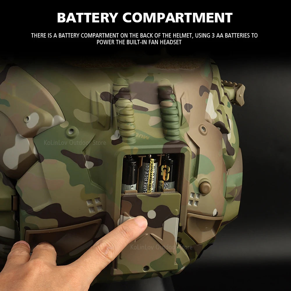 Militar Helmet FAST Helmet Built-in Communication Headset Anti-fog Fan W-Ronin Assault Helmet Detachable Mask Replacement Lens