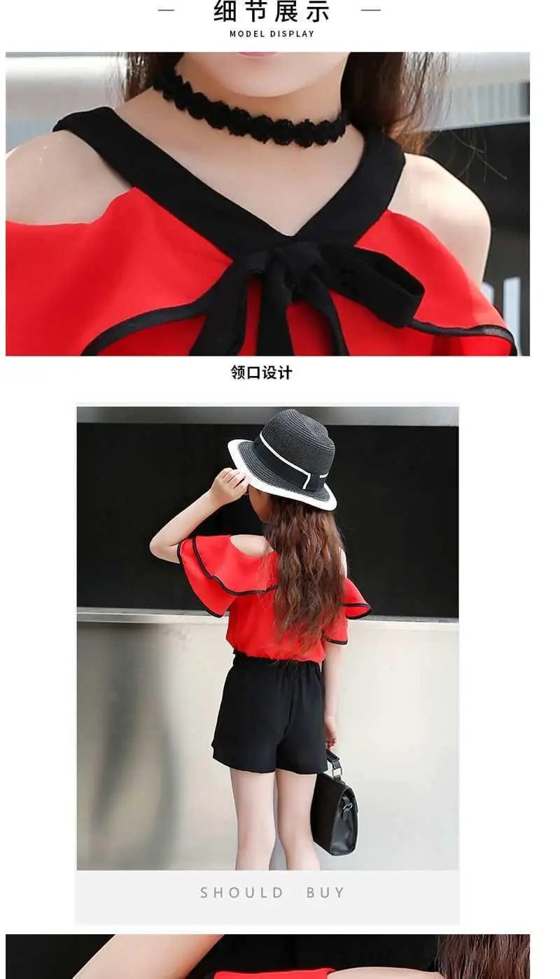 Outfit for Girls 10 To 12 Years Summer 2024 Girls Clothing Sets Kids T-shirt+Shorts Suits Short Sleeve Children Fashion Kids Set