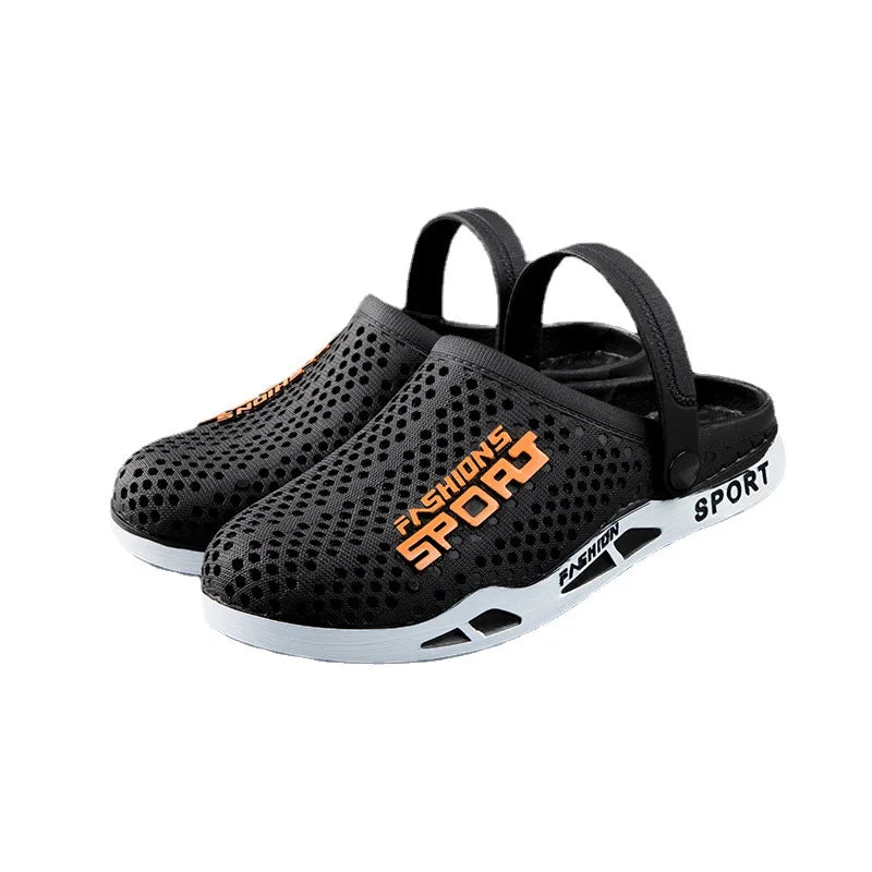 39-44 Mens Mules Clogs Summer Sandals Male Slippers Soft Bottom Beach Shoes Slip-On Zapatos Breathable Non-Slip Hollow Footwear