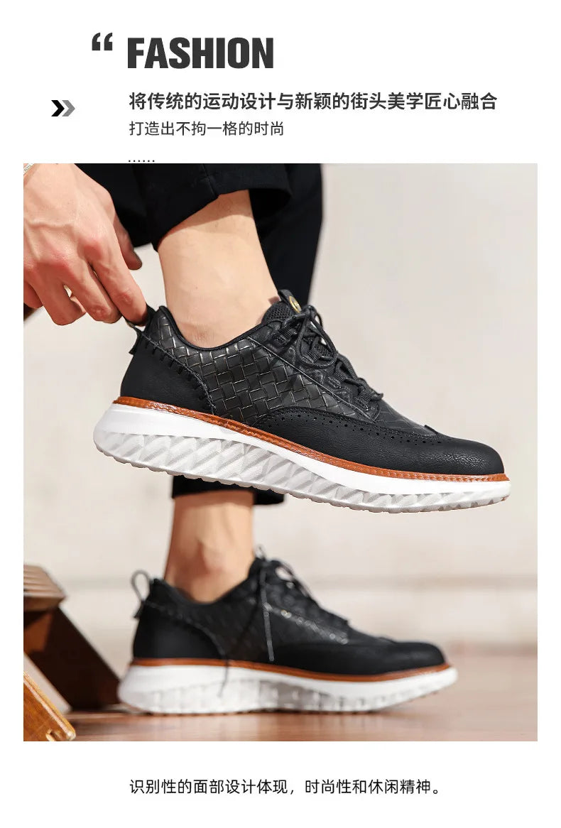 New Shoes for Men Leather Casual Shoes Fashion Breathable Brogues Sport Shoes Street Cool Chunky Sneakers