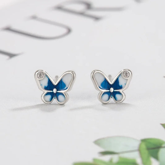 925 Sterling Silver Butterfly Stud Earrings Stylish Exquisite Sweet Style Sophisticated Design High End Earrings for Women