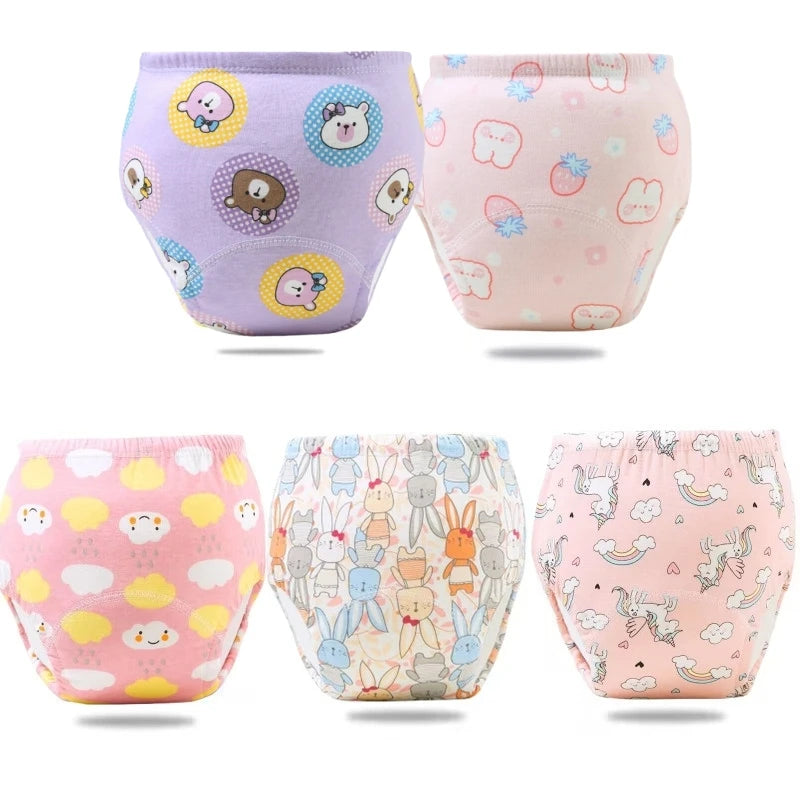 2/3/4/5/8Pc Baby Potty Toilet Training Pants Nappies Cartoon Boys Girls Underwear Cotton TPU WaterProof Panties Reusable Diapers