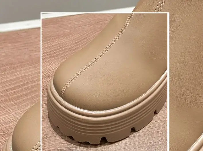 8CM Autumn Chunky Boots High Platform Leather Sneakers Women Round Toe Chelsea Boots British Style Thick Sole Female Ankle Shoes