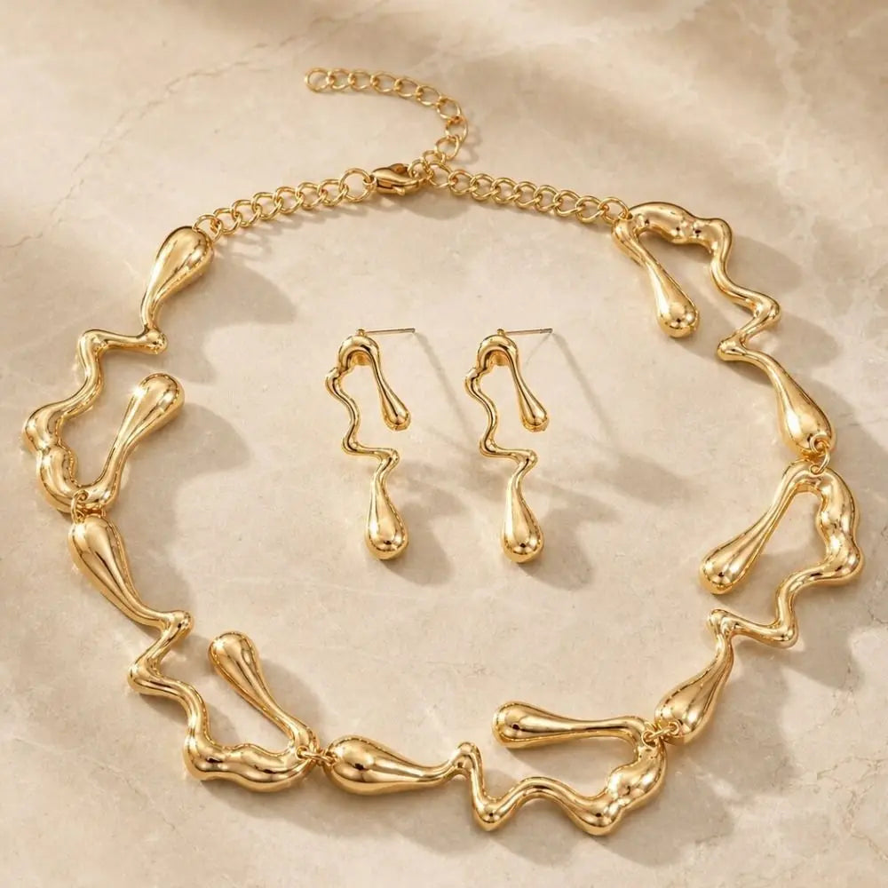 Geometric Design Irregular Jewelry Set INS Adjustable Necklace Earrings Set Lightweight Gothic Retro Earrings Choker Girls Gift