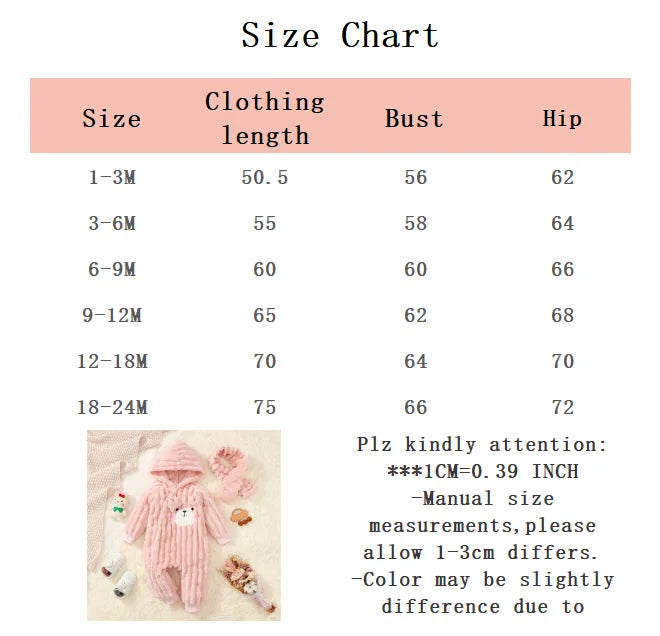 Baby girl Jumpsuit Cute Cartoon  Plush Hooded Winter keep Warm Jumpsuit+Scarf 2pcs 0-24 Months Newborn Cold Resistant Clothing