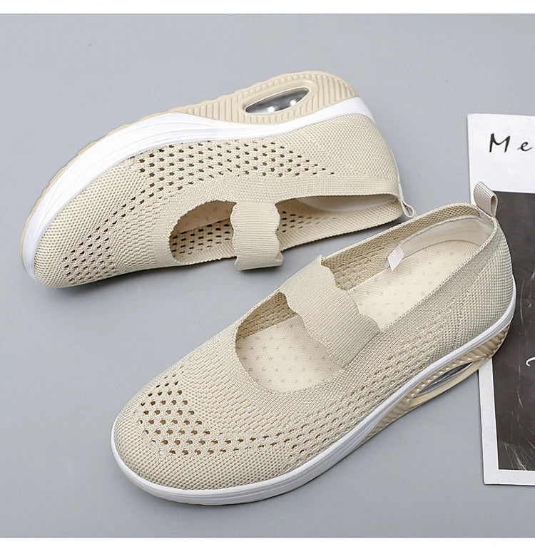 Solid Color Women Walking Shoes Air Cushion Non Slip Orthopedic Shoes Ladies' Casual Mother's Shoes Slip-On Lazy Loafers Sneaker