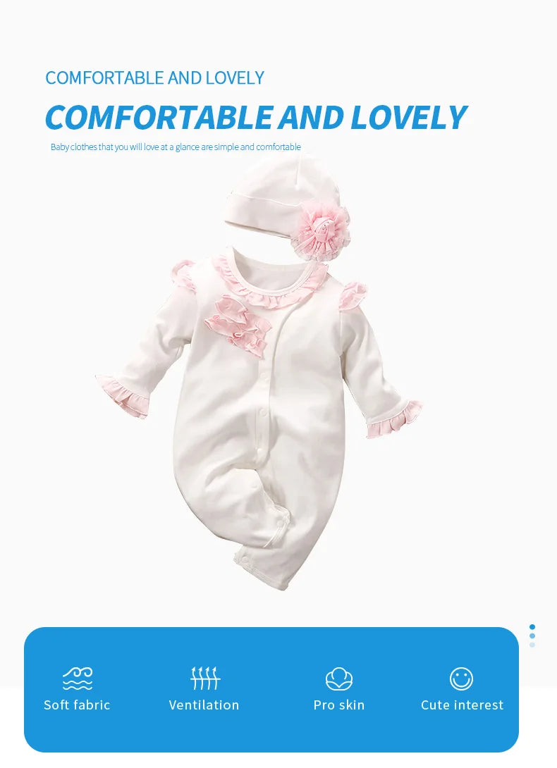Spring and Autumn Long sleeved Newborn Bodysuit Two Piece Set for Girls and Infants Made of Pure Cotton, Comfortable and Breatha