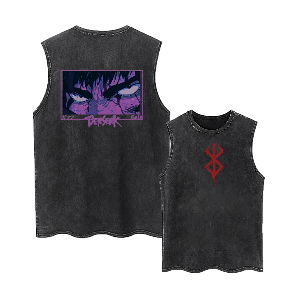 Berserk Logo Graphic Tank Top Manga Print Vest Men Women Sleeveless Shirt Vintage Washed Oversized 100% Cotton Gym Clothing