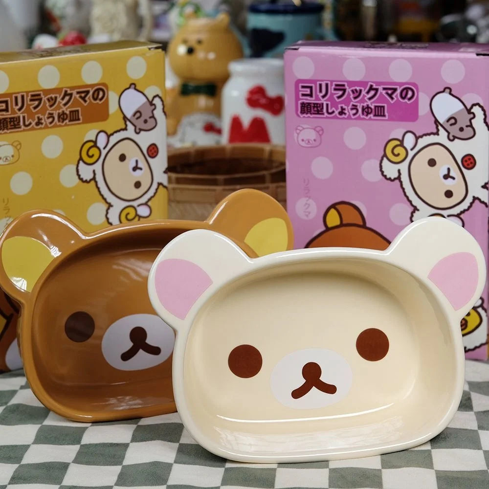 Cute Rilakkuma Ceramic Breakfast Plate Set Luxury Home Tableware Creative Sauce Dish Dinner Plate Kitchen Serving Set