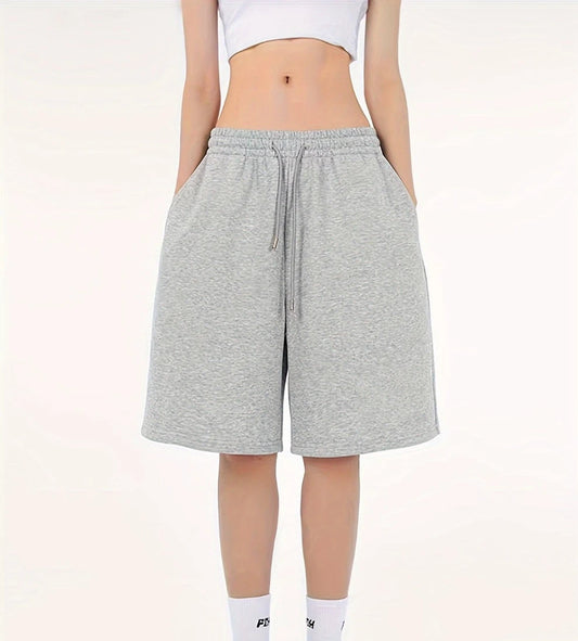 Women's casual athletic shorts with elastic waistband and drawstring lightweight and breathable solid color suitable for gym use