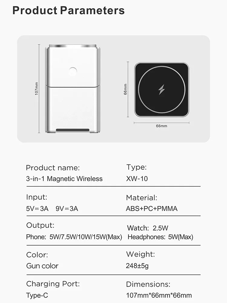 Rotating Qi2 3in1 15w Magnetic Wireless Charger Stand For iPhone 16 15 14 13 12 Max  iWatch Airpods Fast Charging Dock