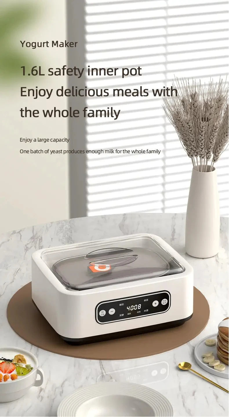 1.6L Yogurt Maker Multi-functional Ice Cream Automatic Professional Adjustable Temperature Time Yogurt Maker Pudding Maker 220V