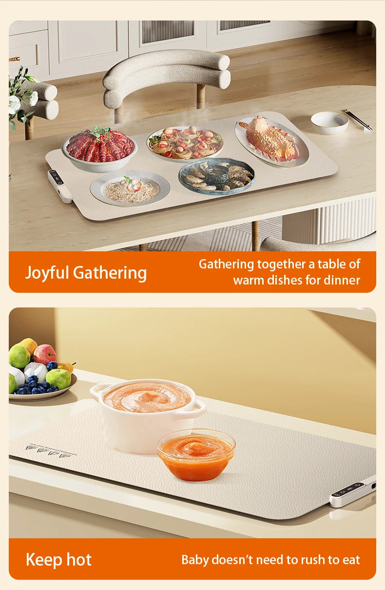TINSOL Food Warmer Pad Foldable Silicone Heating Pad Portable Meal Cart Insulation Pad 8-Level Temperature Adjustment