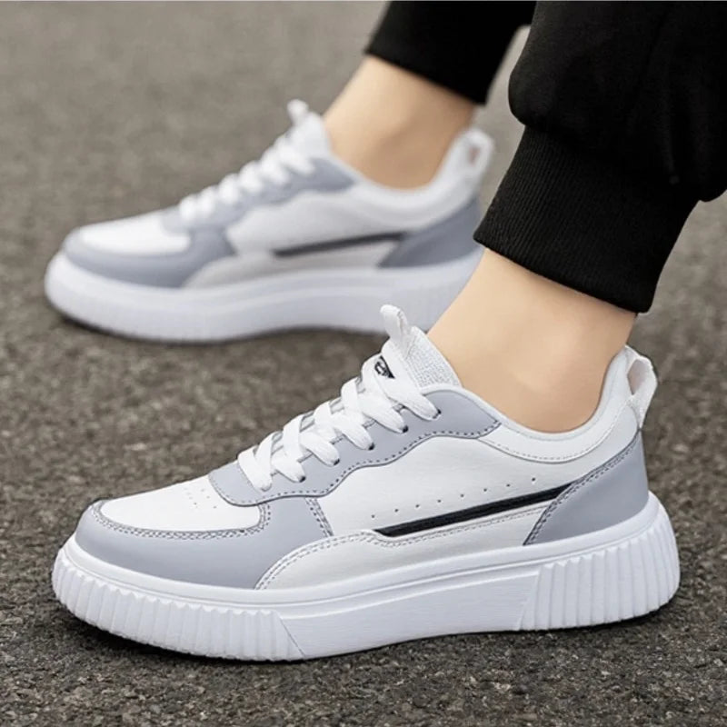YRZL Fashion Leather Men Casual Shoes Lightweight Running Shoes Platform White Sneakers Outdoor Breathable Sport Shoes Shoes