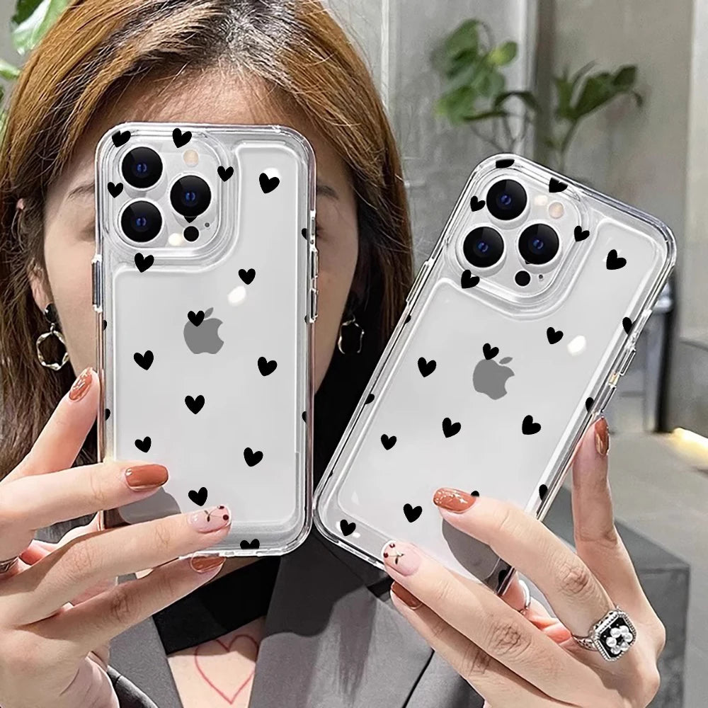 TPU Cute Love Heart Pattern Phone Case For iPhone 17 16 15 14 13 12 11 Pro Max X XS XR 7 8 Plus Shockproof Silicone Clear Cover