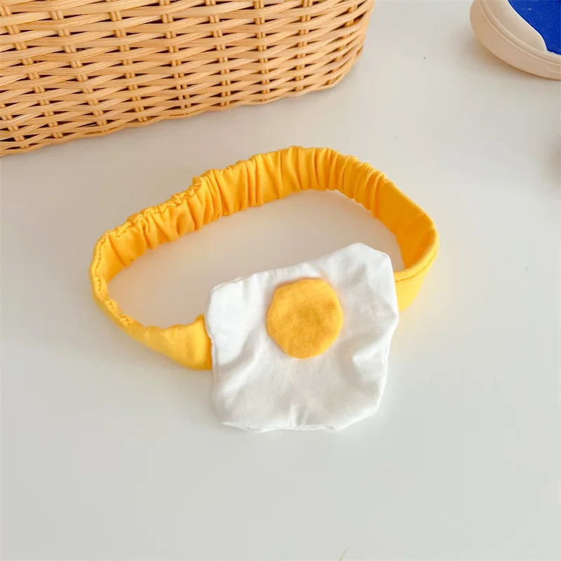 Summer Baby Newborn Romper Fried Egg with Headband Yellow Toddler Clothing Short Sleeve Infant Bodysuit Set 0-2Y Cute Jumpsuit
