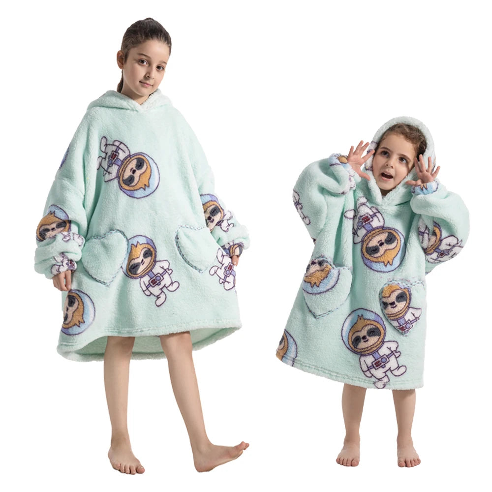 Halloween Pumpkin Hoodies for Boys Girls Winter Thick Flannel Hooded Sweatshirts Kids Clothing Children Oversized Blanket Hoodie