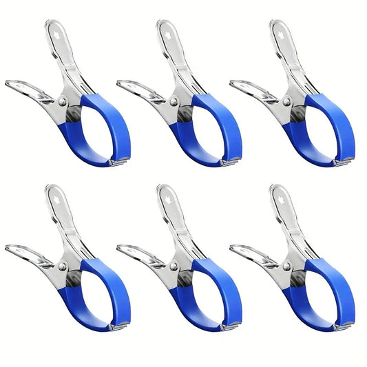 6pcs/set Durable Stainless Steel Pool Cover Clips with Blue Plastic Handles - Heavy Duty Windproof Spring Clips for Secure Above