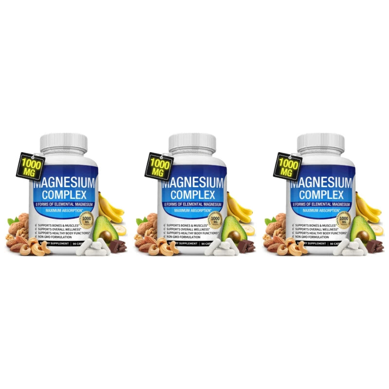 Nutrition Magnesium Complex Capsules 8-Form Elemental Magnesium Supports Healthy Body Functions 1000 Mg 90 Capsules