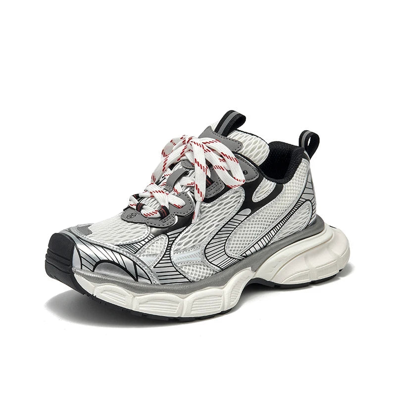 BEAUTODAY Casual Sneakers Women 2023 Synthetic Leather Mixed Colors Thick Soles Lace-up Breathable Ladies Shoes Handmade 29486