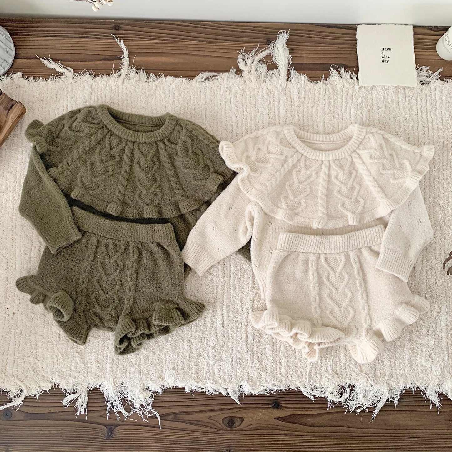 4487 Baby Clothing Set 2024 Autumn and Winter Baby Knitted Sweater Suit Twist Sweater +pp Short