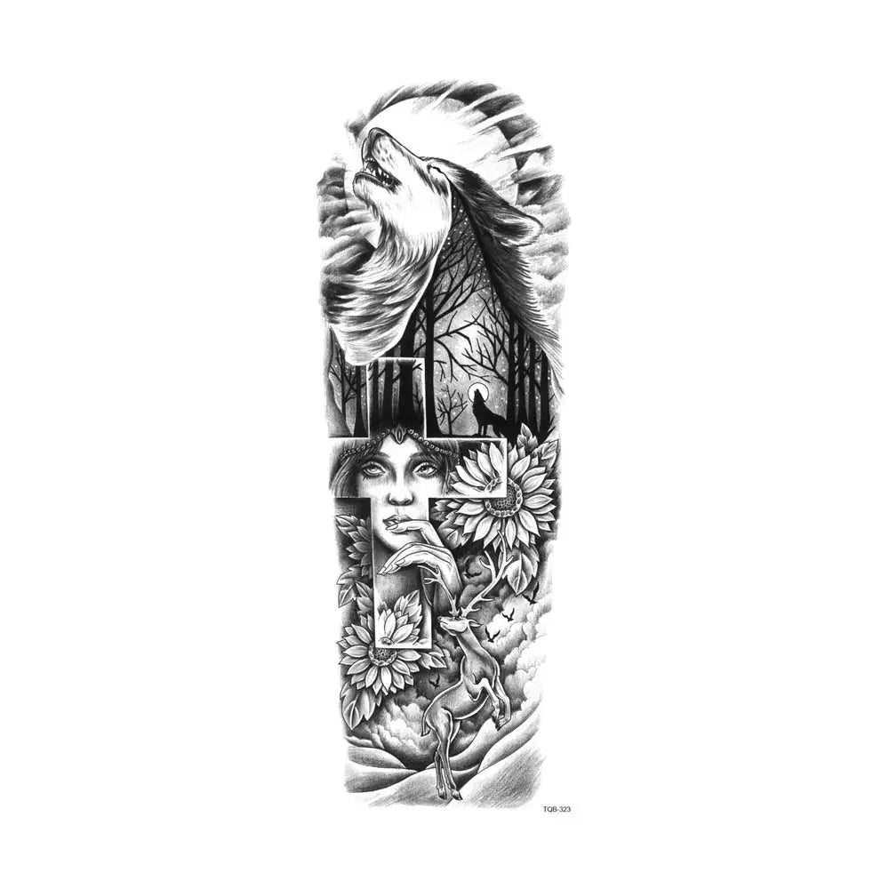 Waterproof Temporary Tattoo Stickers Clock Eye Large Arm Tattoo for Men Women Tiger Animal Fake Tatoo Sleeve
